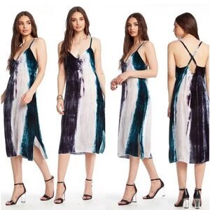 CHASER Velvet Tie Dye‎ Midi Dress Women Medium Boho Wedding Festival Water Silk